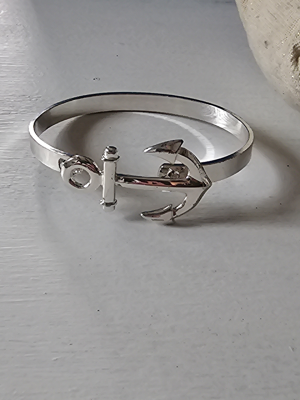 Silver Anchor Bangle Bracelet - Nautical Cuff